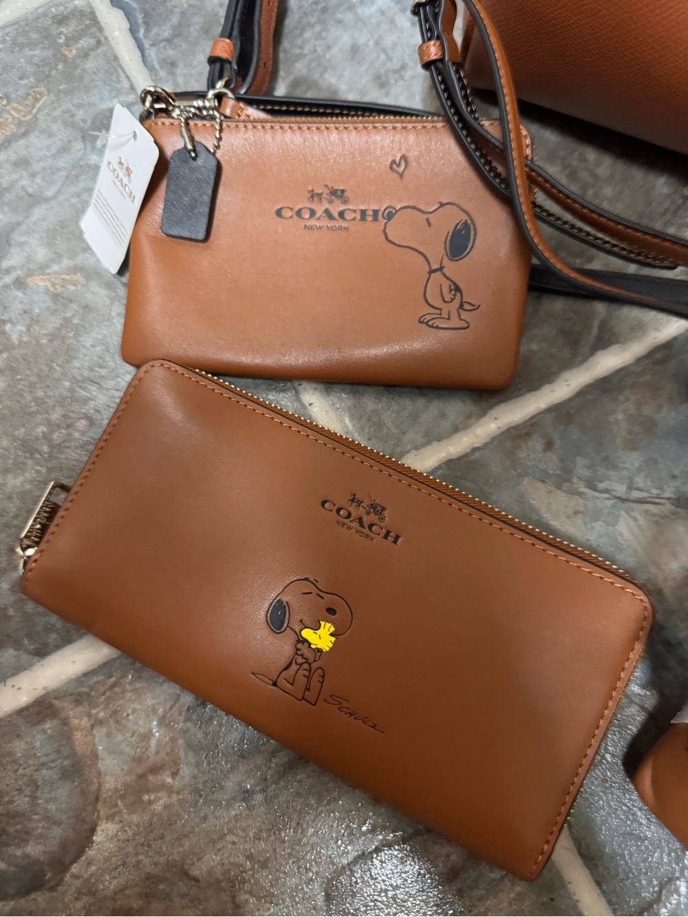 Coach Brown Pebble Leather Satchel and Pouch Set with Snoopy Motif - Picture 2 of 5